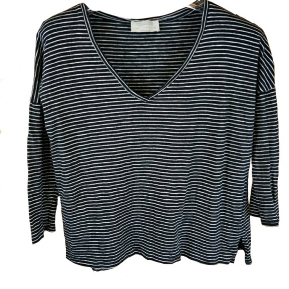 Zara Trafaluc Striped V Neck Blouse MEDIUM